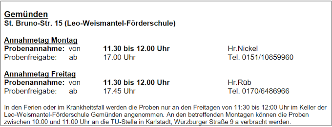 Trichninproben Abgabestelle Gemünden