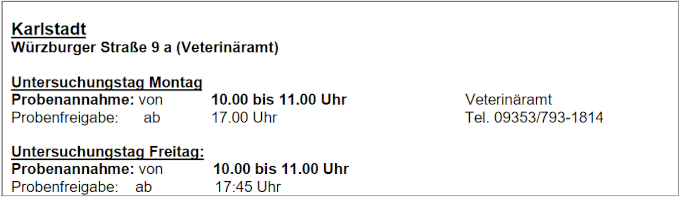 Trichninproben Abgabestelle Karlstadt