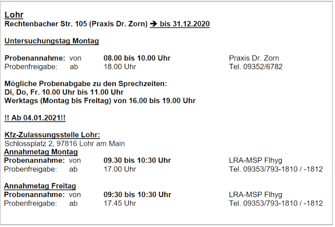 Trichninproben Abgabestelle Lohr