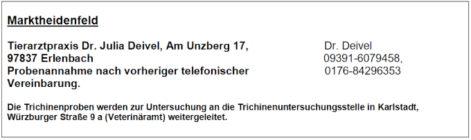 Trichninproben Abgabestelle Marktheidenfeld