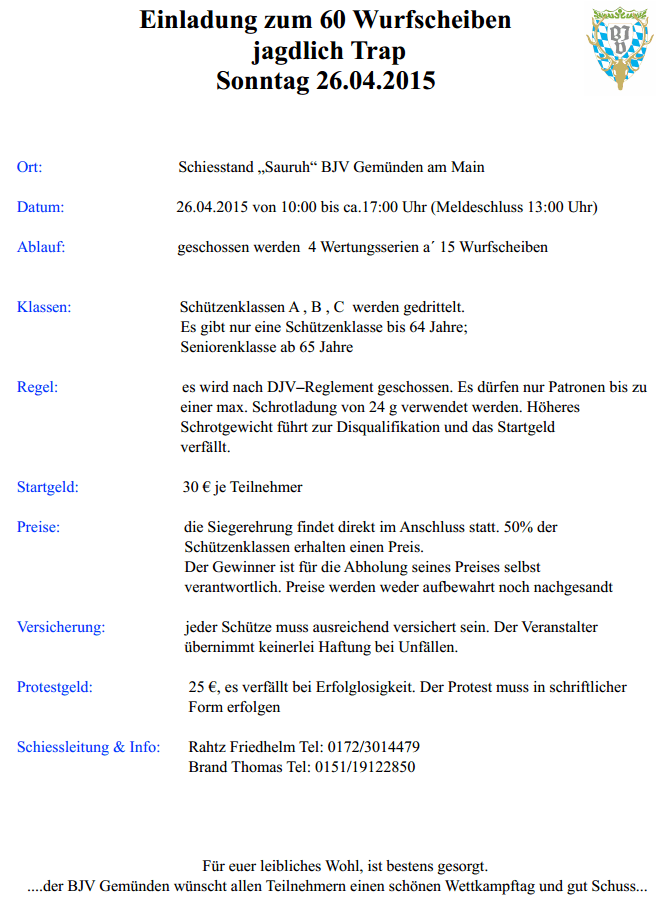 Einladung 60Trap Gemünden 2015